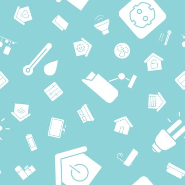 Smart House - Grafik tasarımı için ev güvenlik yönetim teknolojileri siluetlerinin vektör arkaplanı (kusursuz desen)