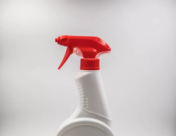 Plastic bootle of cleaning spray with dispenser, upper part Stock Photo