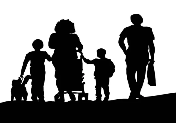 Silhouette Familie Fuß Auf Der Straße — Stockfoto