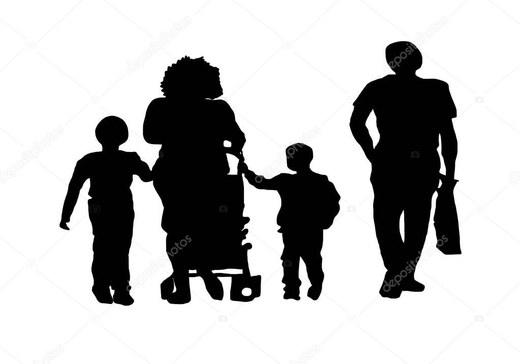 silhouette family walking in the street