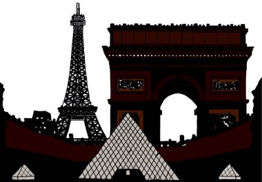 siluet Paris witheiffel kule ve Louvre