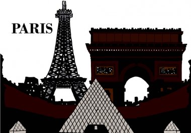 siluet Paris witheiffel kule ve Louvre