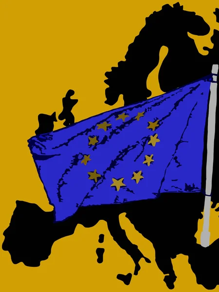 Σιλουέτα Ευρώπη Και Σημαία Της — Φωτογραφία Αρχείου