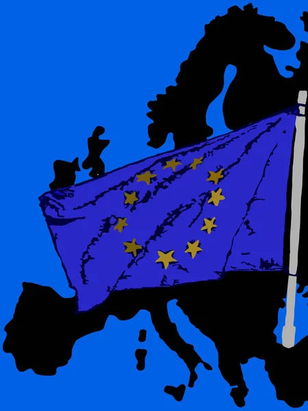 Silhuett Europa Och Dess Flagga — Stockfoto