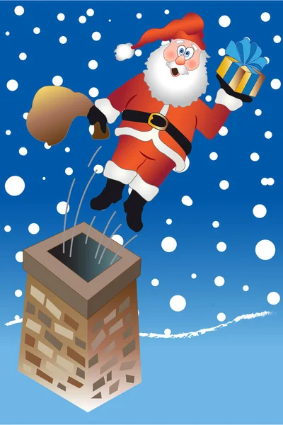 Santa Claus Saliendo Chimenea Con Regalos Navidad — Vector de stock