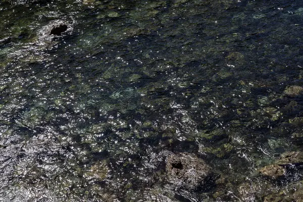 Fundo Mar Visto Através Água Mar Com Ondas Arrastando Espuma — Fotografia de Stock