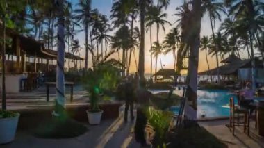 Palmiye ağaçları ve plaj arka planda gün batımında Hyperlapes parti