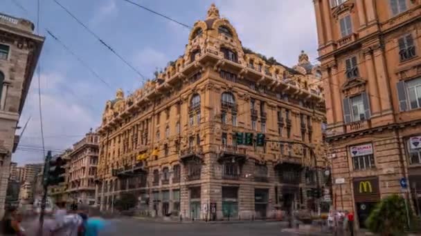 Vue Aérienne De Gênes Skyline, Italie, Lanterne, Ligurie, Hyperlapsus Paysage Urbain Vieille Ville — Video