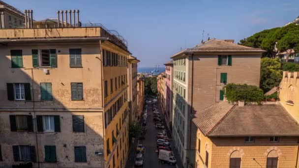 Vue Aérienne De Gênes Skyline, Italie, Lanterne, Ligurie, Hyperlapsus Paysage Urbain Vieille Ville — Video