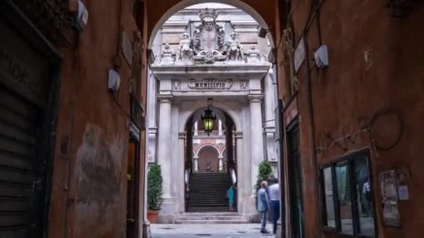 Veduta aerea di Genova Skyline, Italia, Lanterna Punto di riferimento, Liguria, Cityscape Old Town hyperlapse — Video Stock