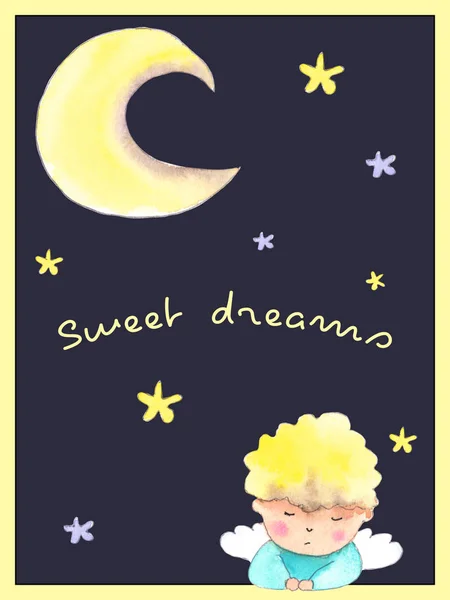 Angel boy sweet dreams card — Stock Photo, Image