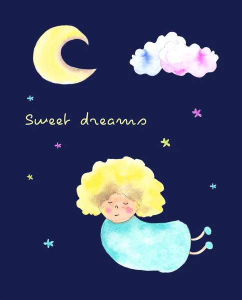 Angel girl, sweet dreams card — Stock Photo, Image