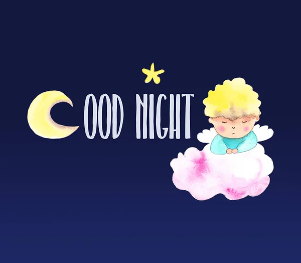 Anjo adormecido cartão de boa noite — Fotografia de Stock