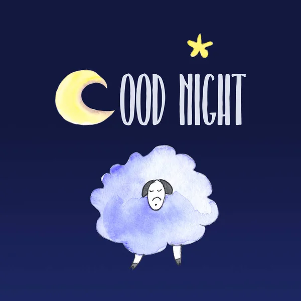 Sleeping sheep and moon good night card — Stock Photo, Image