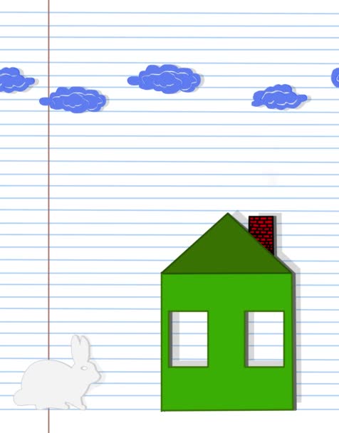 Dom Zając Arkuszu Notebooka Ponad Poring Chmur — Wideo stockowe