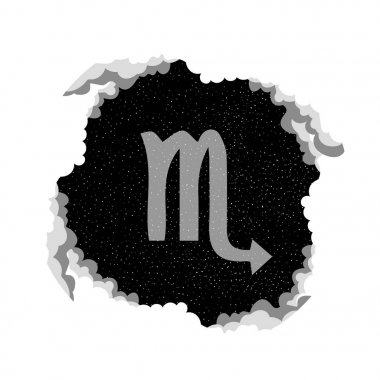 Akrep burcu. Sembol, zgachek, etiket, mıknatıs. Ostragic burç. Bulutlarda yıldızlı gökyüzü