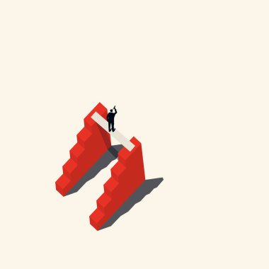 İş fikirleri kavramı, iş adamı mesafeye bakıyor, minimalist tarzda. Vektör illüstrasyonu