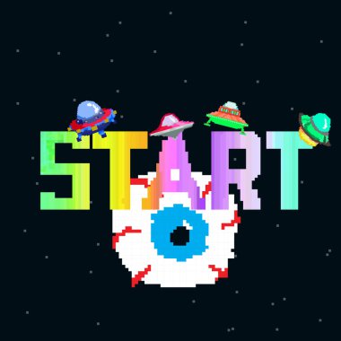   Arcade Retro video oyunu, 8 bit, atari salonu savaş gemileri, çekim, harita geçmişi. Yıldızların altında savaşıyor. Eski bilgisayar oyunları.