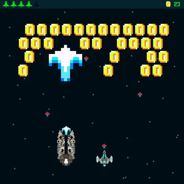 Vetores de Pixel Art Estilo Ovni Jogo De Arcade De Guerra Espacial Modelo  Explosão De Pixels E Nave Espacial Um Jogo Retrô De 8 Bits Inspirado Nos  Anos 90 Da Moda Espaço