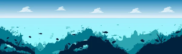 Silhouette Fish Algae Background Reefs Underwater Ocean Scene Deep Blue — Stock Photo, Image