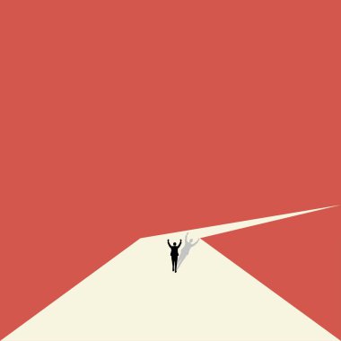 İş konsepti. Sorunları çözmenin yolu. İş adamı mesafeye bakıyor, minimalist tarzda. Vektör illüstrasyonu