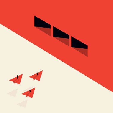 İş fırsatı, yol seçimi ya da engel kavramı. İş adamları için fikirler var. Eylem ve gelecekteki kariyer stratejisi başarılı. Minimalist tasarım, Vektör