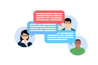 Sohbet desteği. İnternetteki insanlar. Uzaktan iletişim. Bildirimler ve mesajlar ekranda. Yeni bir mektup hakkında bir cep telefonu bildirimi. Multimedya paylaşımı. Vektör grafikleri