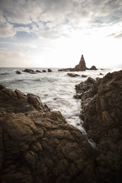 日落时分的海景 卡波德加塔 阿尔梅里亚 西班牙 — 图库照片