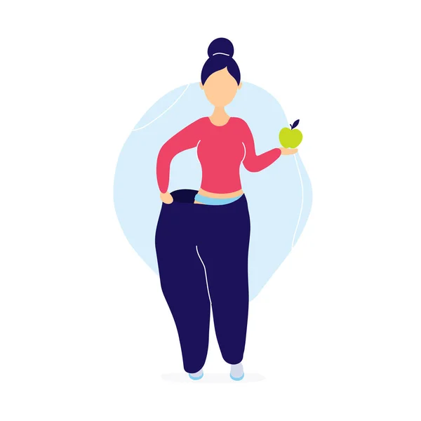 Donna in pantaloni oversize con mela — Vettoriale Stock