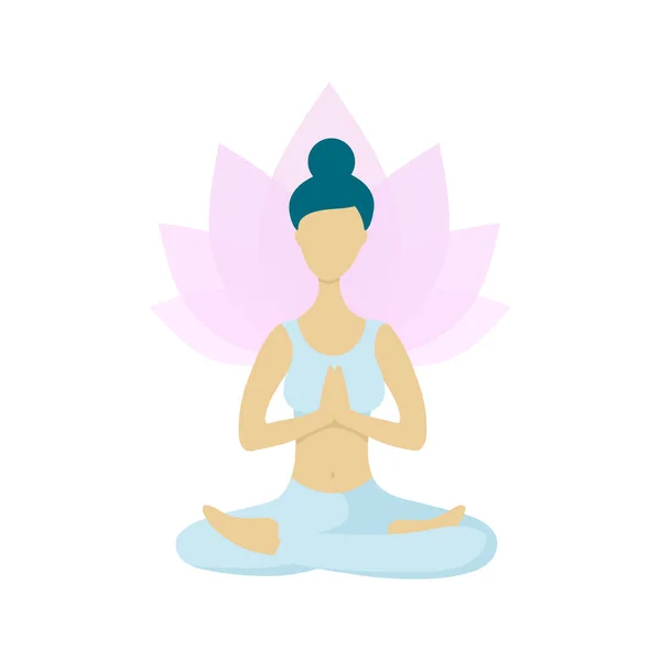 Mujer joven meditando en posición de loto yoga — Vector de stock