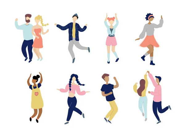 Joven bailando diminuta gente elegante conjunto . — Vector de stock