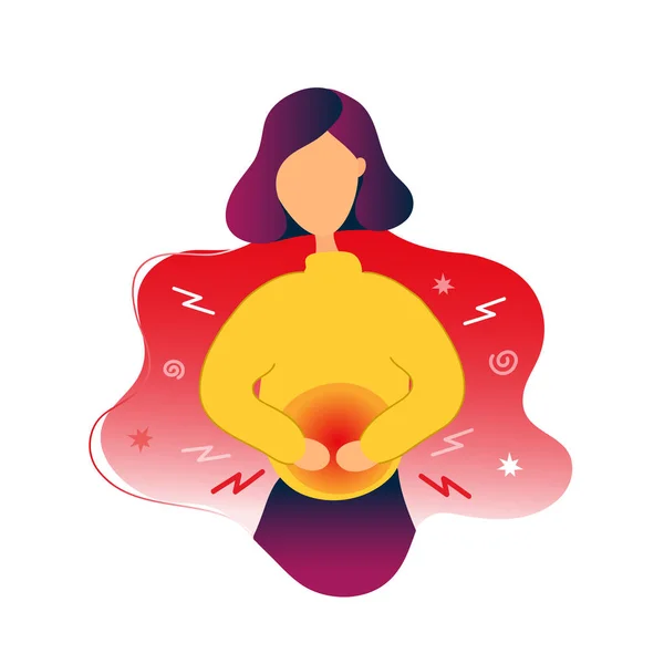 Karın ağrısı çeken bir kadın, adet sancısı çekiyor.