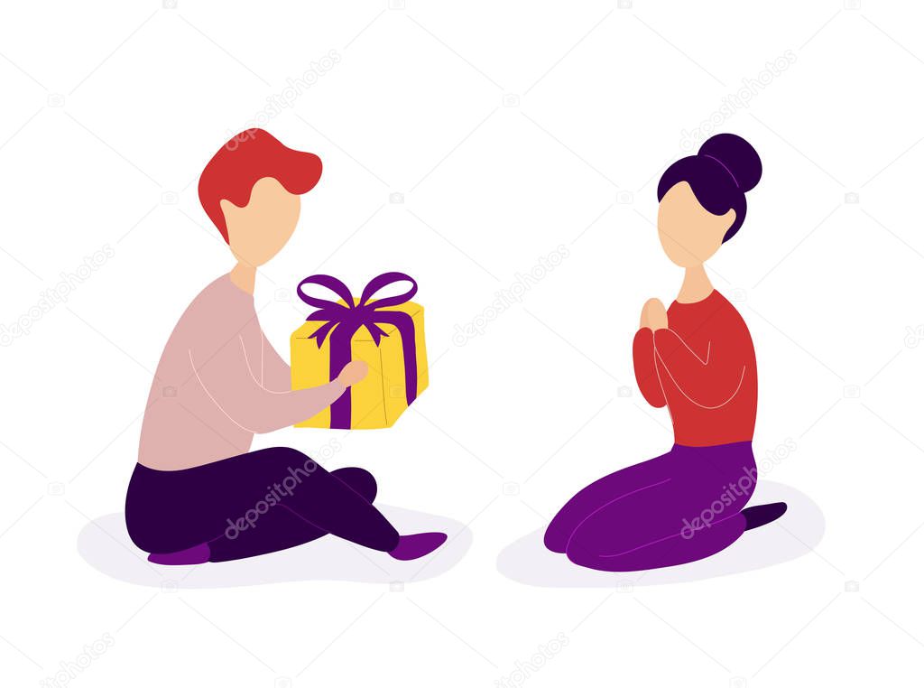 Boyfriend giving romantic gift to girlfriend
