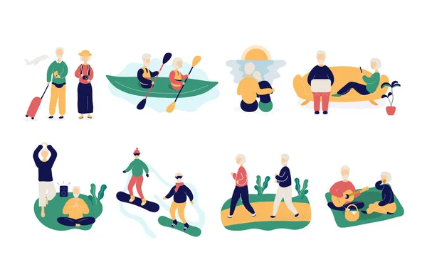 Ensemble de personnes âgées gardant un mode de vie sain actif — Image vectorielle