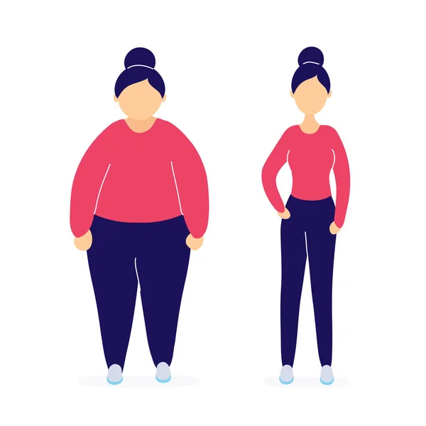 Толстая и стройная женщина до и после потери веса — стоковый вектор