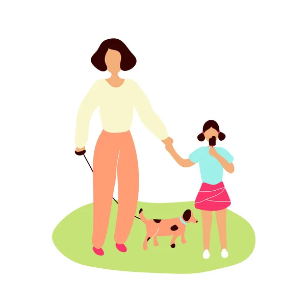 Madre caminando con su hijita — Vector de stock