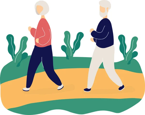 Ζευγάρι των χαριτωμένα ηλικιωμένοι άνθρωποι τρέξιμο στο πάρκο — Διανυσματικό Αρχείο