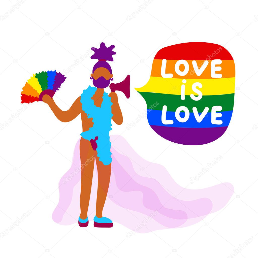 African transgender activist with rainbow fan