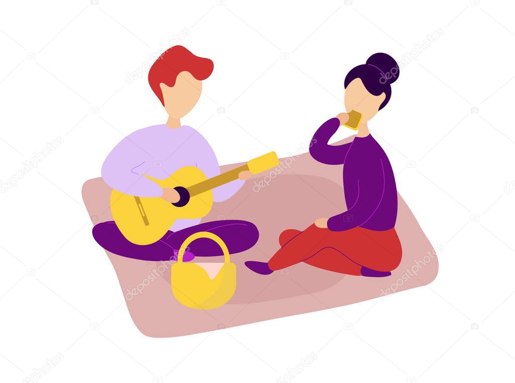 Romantic couple in love having picnic together