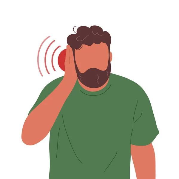 Man with earache touching his ear — Stock Vector