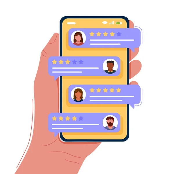 Müşteri reytingleri ve değerlendirmeleri ile telefon ile el ele