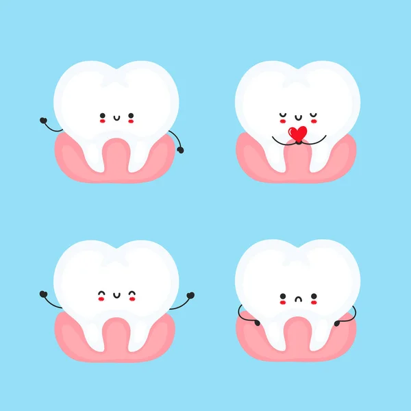 Cute smiling funny tooth collection — Stock Vector