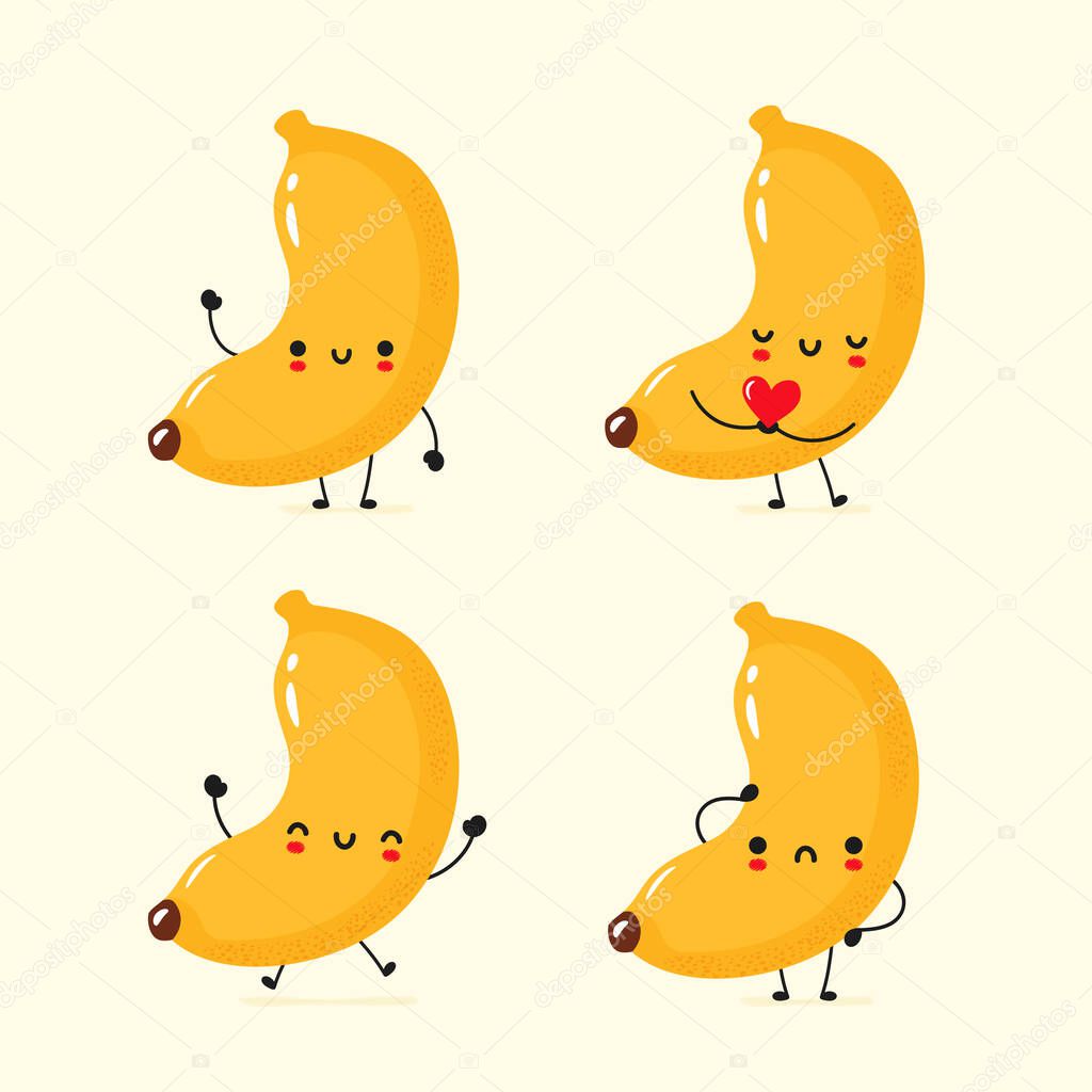 Collection of cute smiling banana 