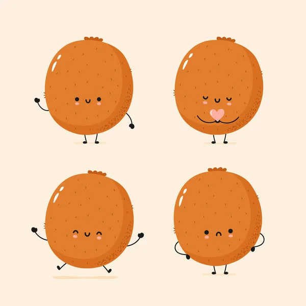 Linda colección kiwi divertido sonriente — Archivo Imágenes Vectoriales