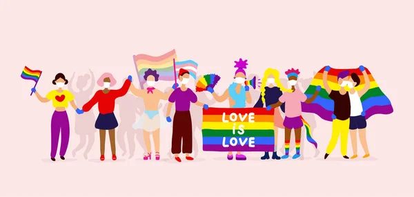 Gurura katılan maskeli LGBTQ aktivistleri