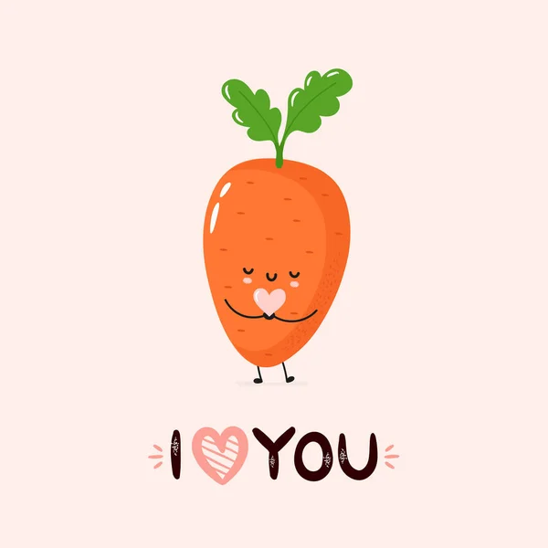 Cute uśmiechnięta marchewka trzymając serce w rękach — Wektor stockowy