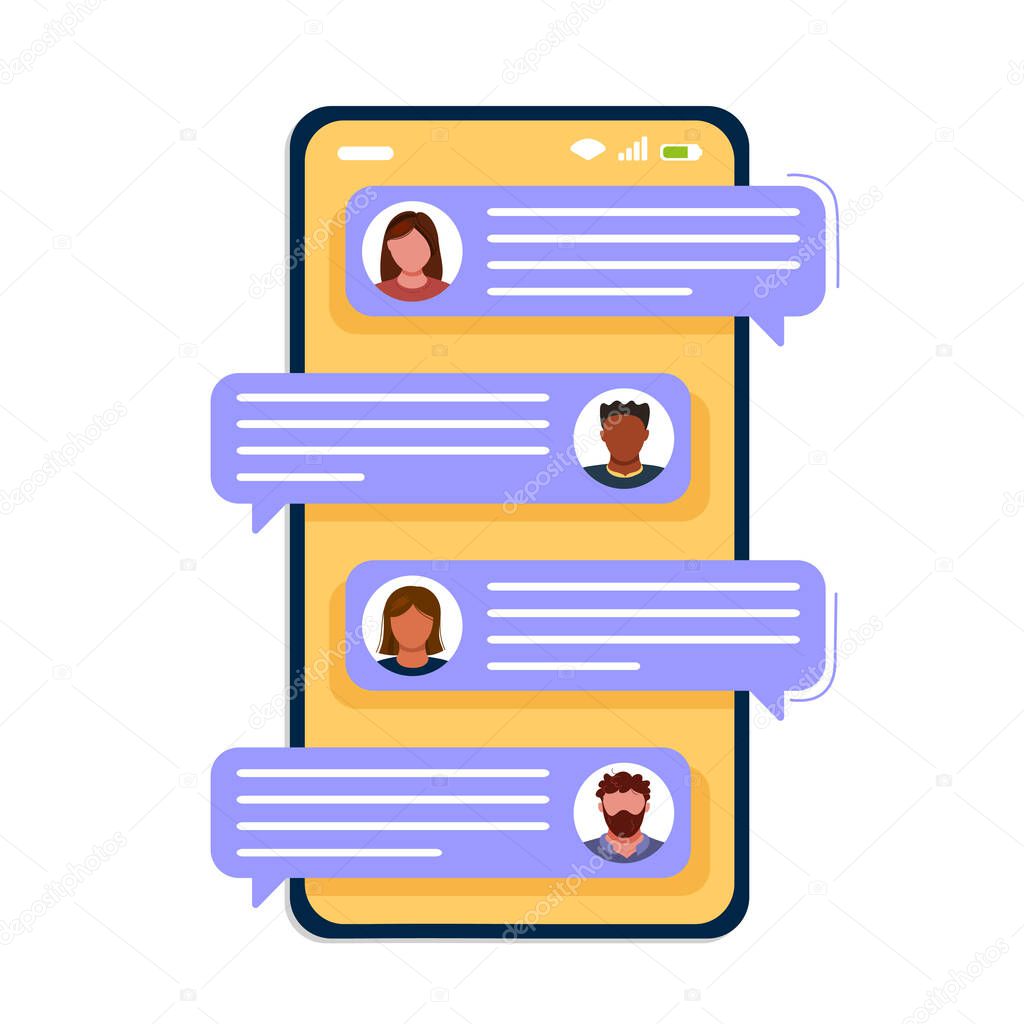 Phone screen with chat bubbles, text messages