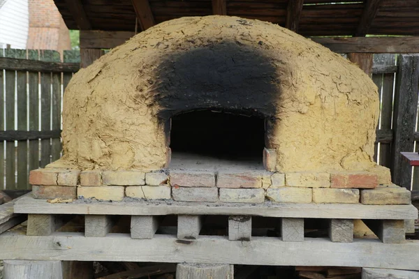 Forno Barro Tijolo Com Fuligem Marcas Queimadas — Fotografia de Stock