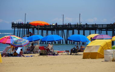 Virginia Sahili, ABD - 29 Haziran 2020 Sıcak bir yaz günü sahile gelen balıkçı ve ziyaretçilerin manzarası