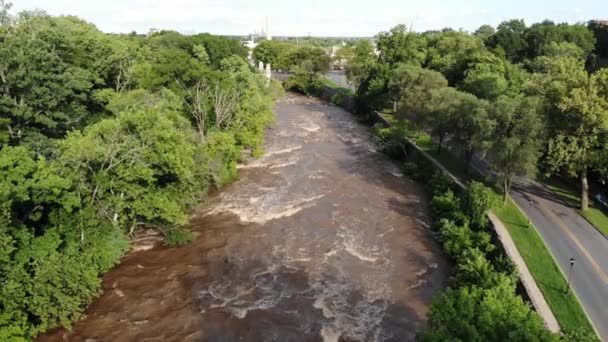 Die Luftaufnahme Des Überfluteten Wassers Nach Dem Sturm Brandywine River — Stockvideo